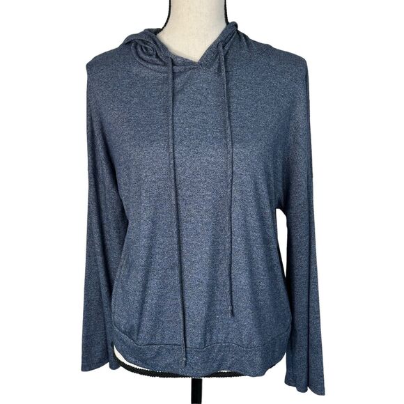 Caution To The Wind Small Pullover Top Hooded Stretch Flared Long Sleeves Blue - Picture 1 of 8